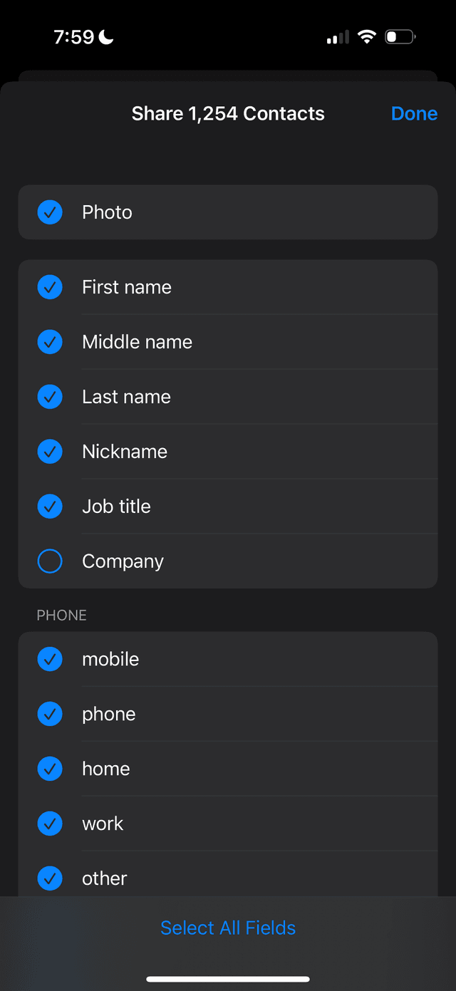 Select Fields to Export